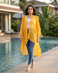 Attractive Yellow Leheriya Shrug For Woman