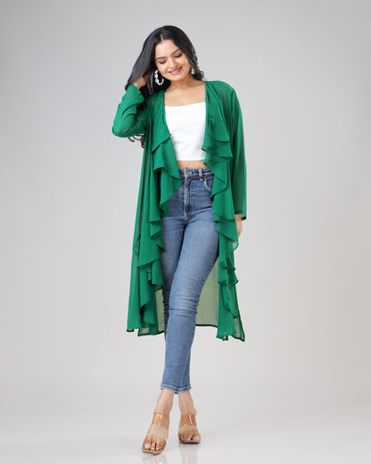 Classic Plain Green Waterfall Shrug For Woman