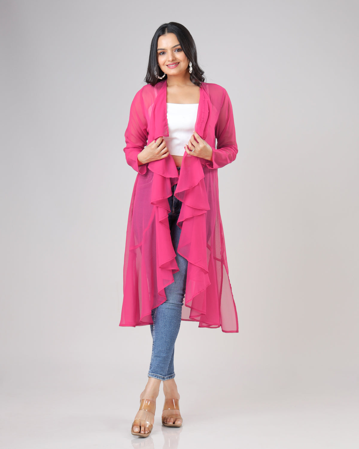 Classic Plain Pink Waterfall Shrug For Woman