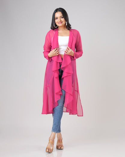 Classic Plain Pink Waterfall Shrug For Woman