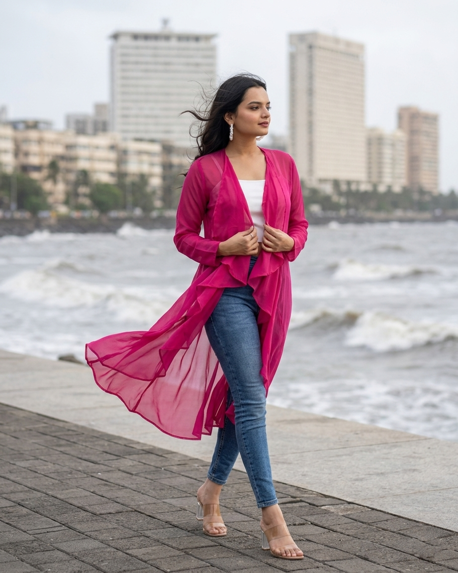 Classic Plain Pink Waterfall Shrug For Woman
