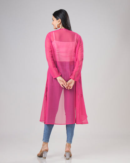 Classic Plain Pink Waterfall Shrug For Woman