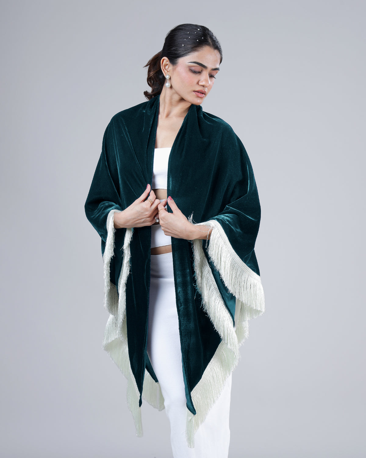 Velura Layered Shawl – Plain Velvet Drip for Gen Z