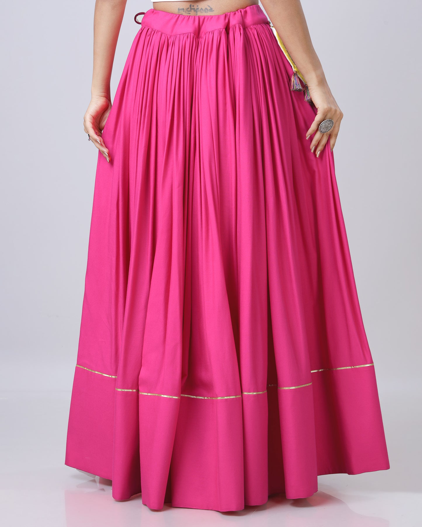 Hot Pink Viscose Flared Lehenga With Pocket Patchwork