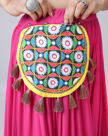 Hot Pink Viscose Flared Lehenga With Pocket Patchwork
