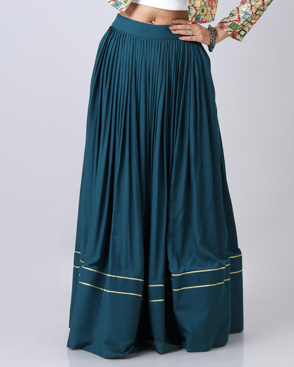 Exclusive Astronaut Blue Gota Lacs Work Solid Flared Lehenga