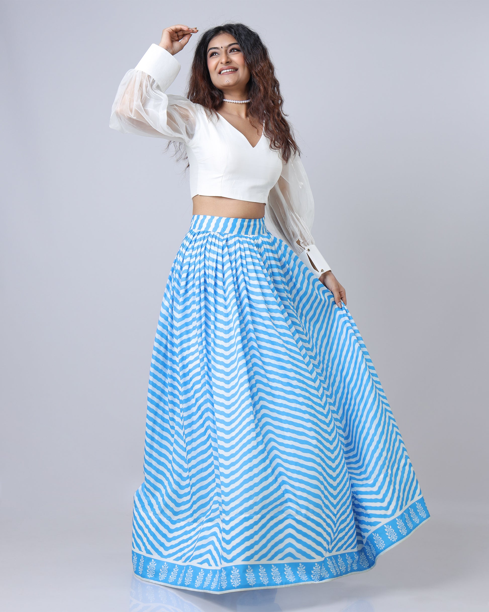 Garba Glow: Leheriya Print Flared Lehenga – Fabcurate