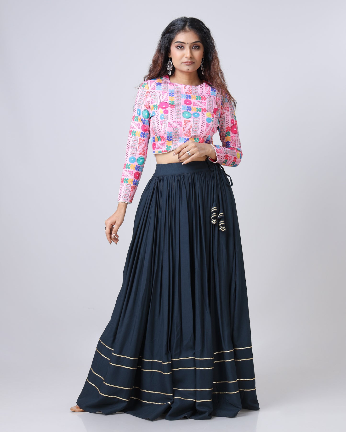 Exclusive Navy Blue Gota Lacs Work Solid Flared Lehenga