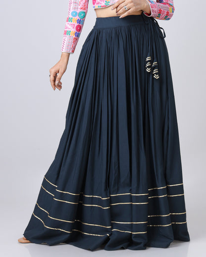 Exclusive Navy Blue Gota Lacs Work Solid Flared Lehenga