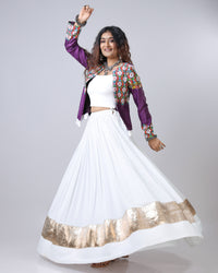 Exclusive White Viscose Lehenga With Golden Lace Work