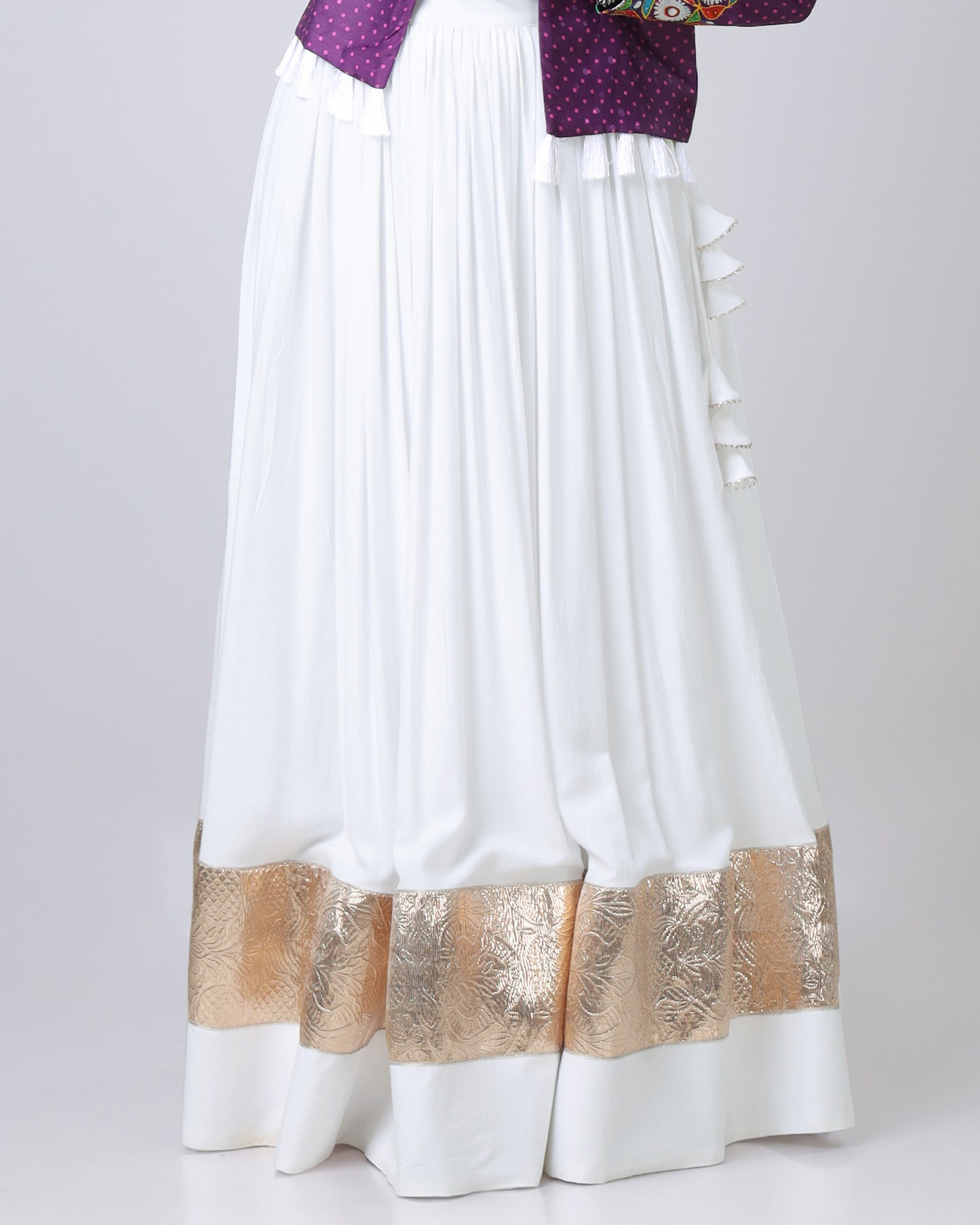 Exclusive White Viscose Lehenga With Golden Lace Work