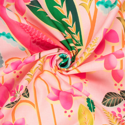 Vintage Pink Floral Digital Print Rayon Fabric
