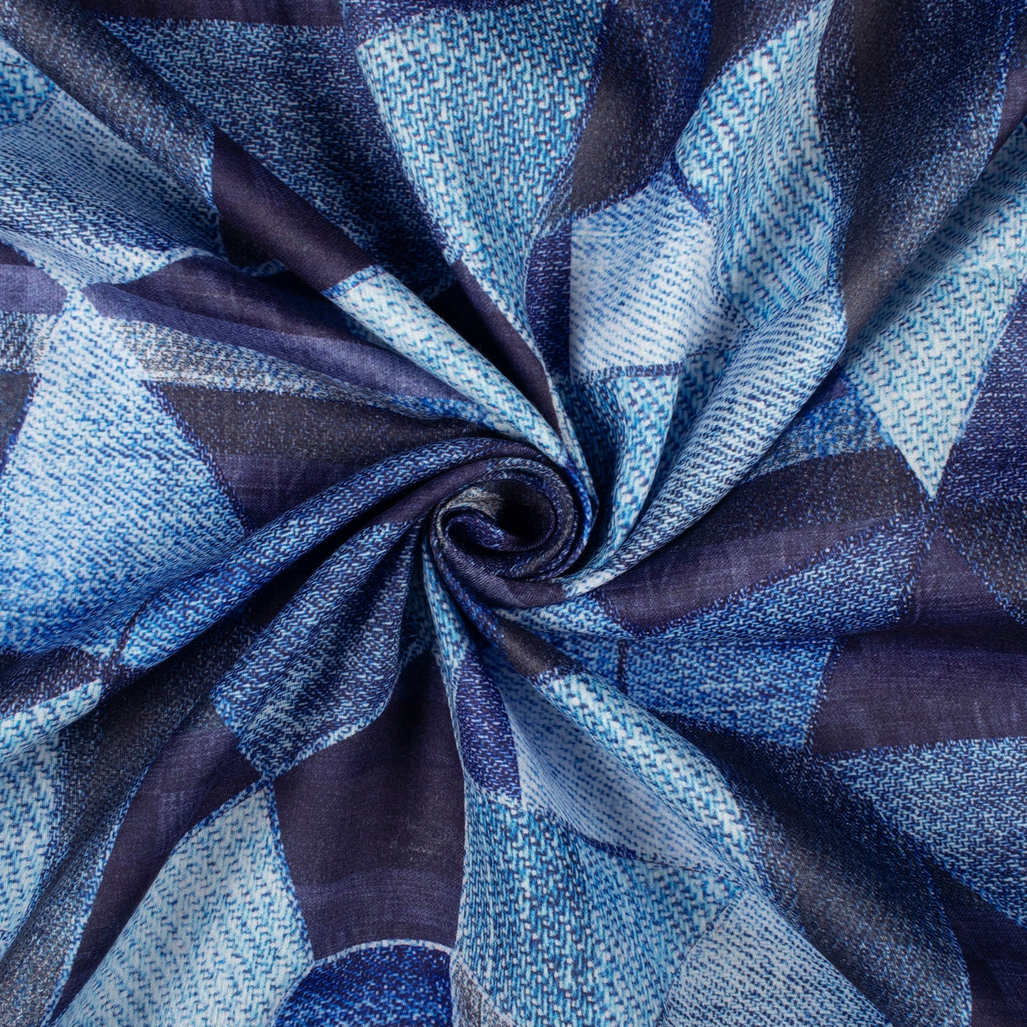 Indigo Blue Abstract Digital Print Poly Glazed Cotton Fabric