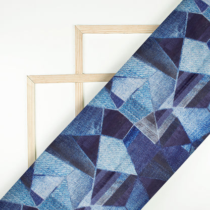 Indiigo Blue Abstract Digital Print Poly Glazed Cotton Fabric