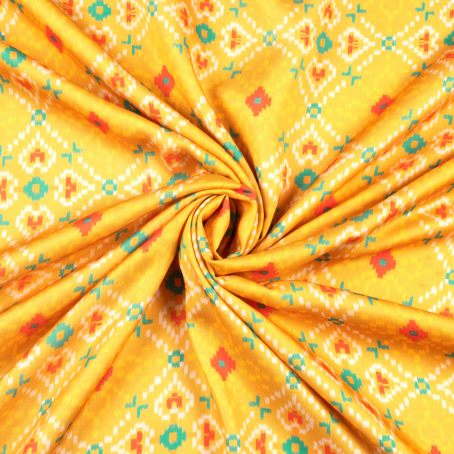 Butter Yellow Traditional Digital Print Modal Satin Fabric
