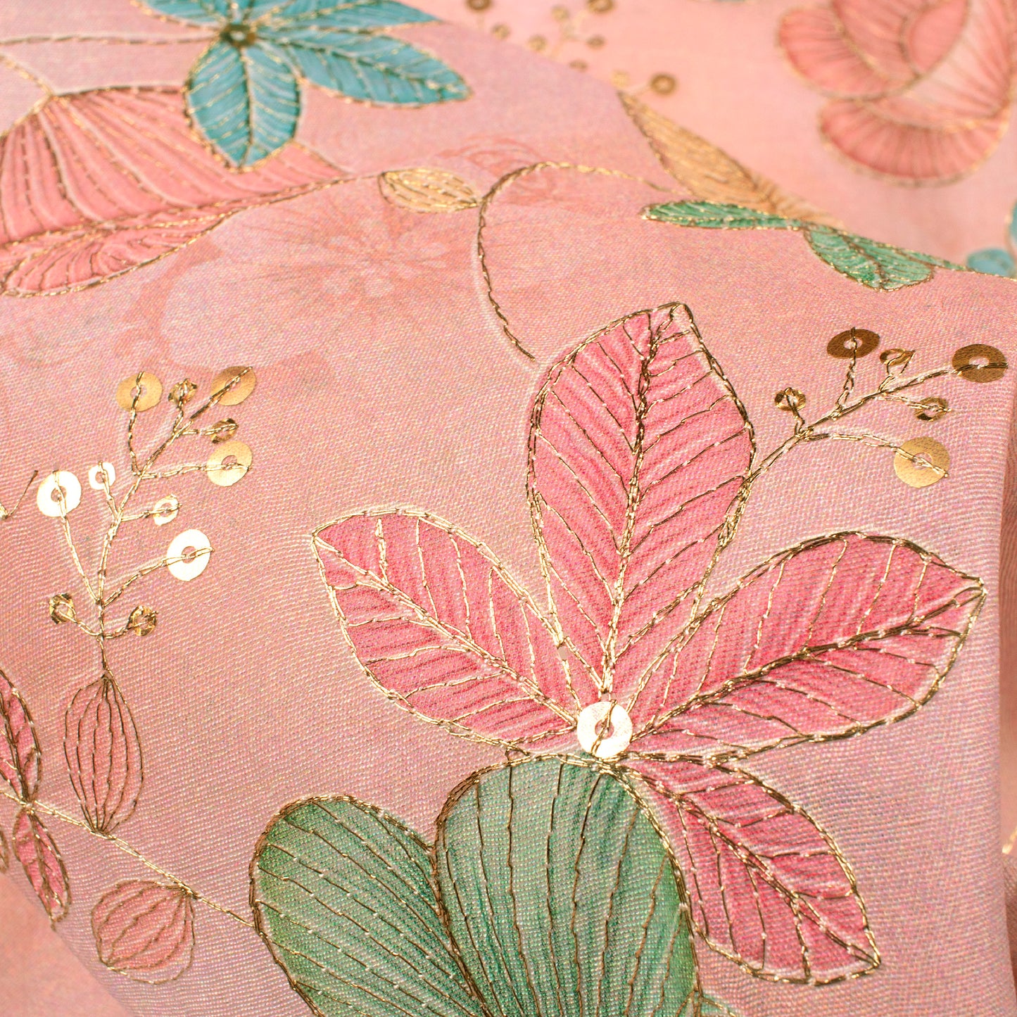 Pink Floral Position Print Chanderi Fabric