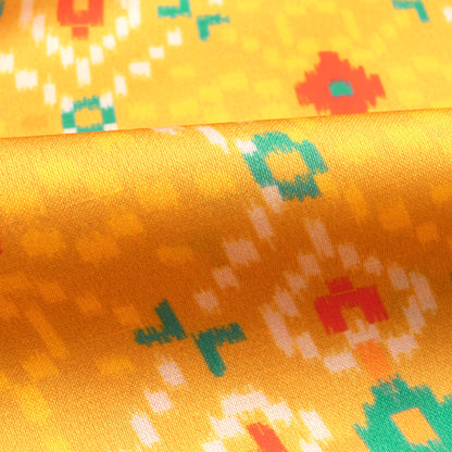 Butter Yellow Traditional Digital Print Modal Satin Fabric