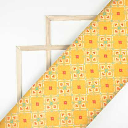 Butter Yellow Traditional Digital Print Modal Satin Fabric