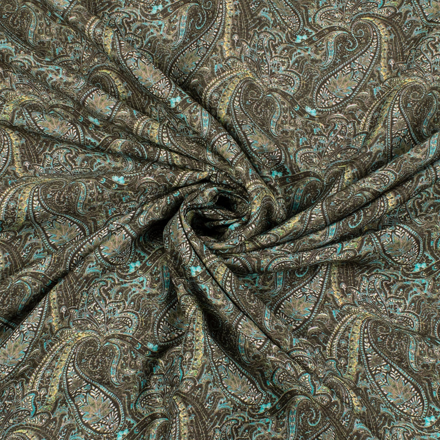 Bestselling Green Paisley Digital Print Poly Muslin Fabric (Width 58 Inches)