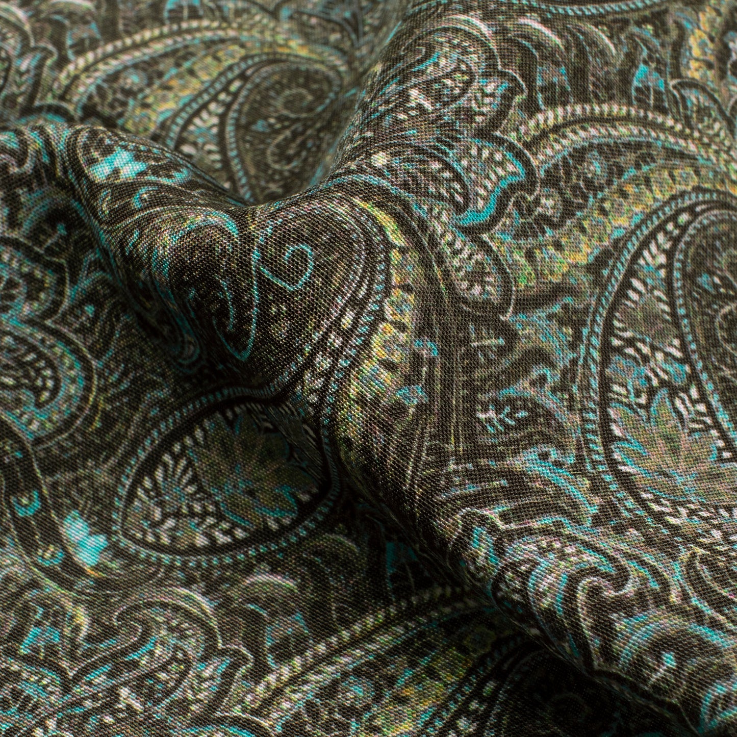 Bestselling Green Paisley Digital Print Poly Muslin Fabric (Width 58 Inches)