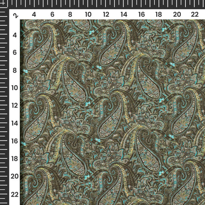 Bestselling Green Paisley Digital Print Poly Muslin Fabric (Width 58 Inches)
