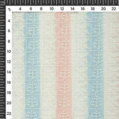 Light Blue Digital Print Floral Schiffli Embroidery Muslin Fabric (Width 56 Inches)