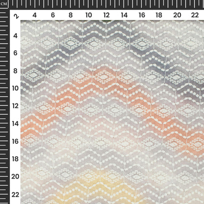 Off-White Digital Print Chevron Schiffli Embroidery Muslin Fabric (Width 56 Inches)
