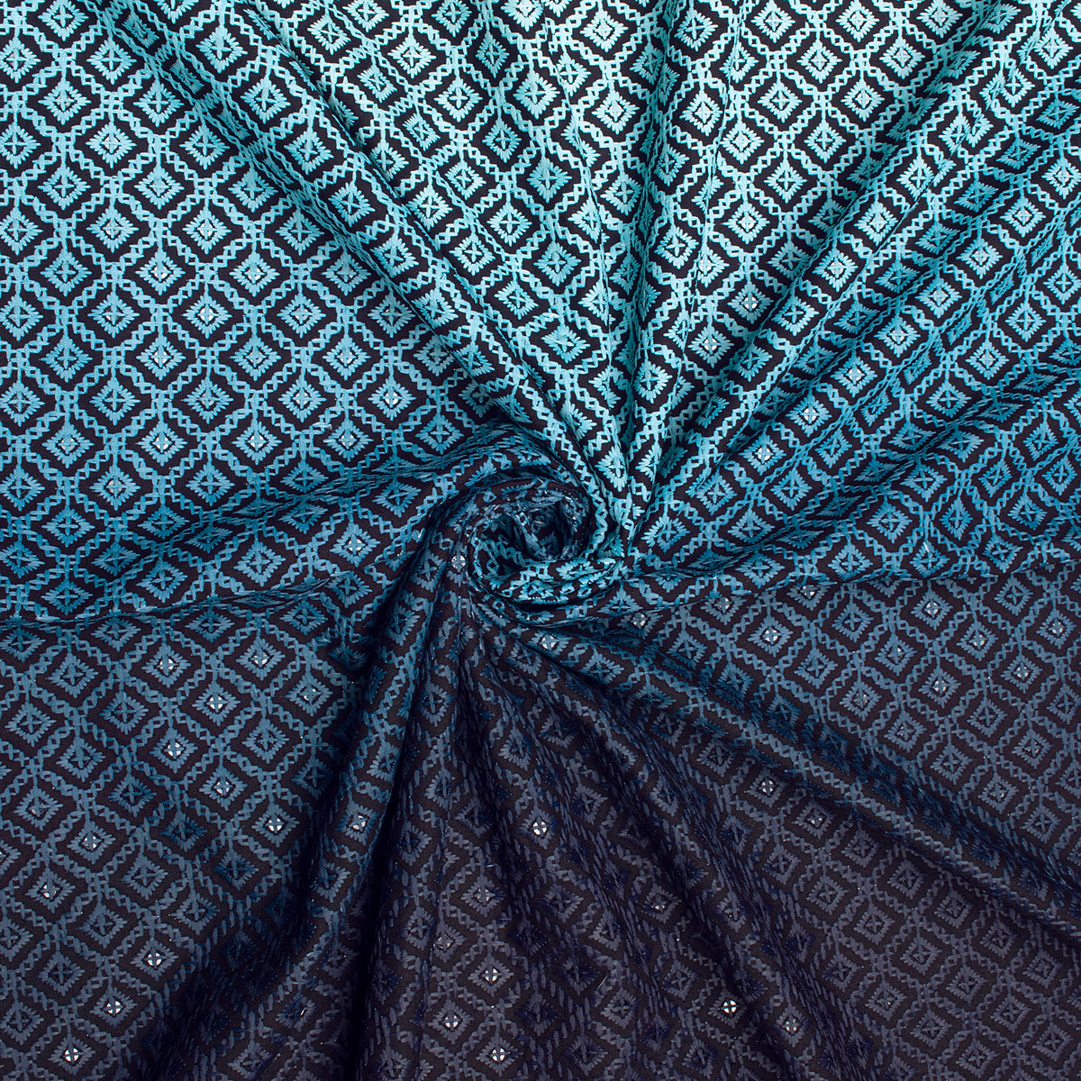 Arctic Blue Geometric Premium Embroidery Work Rayon Fabric