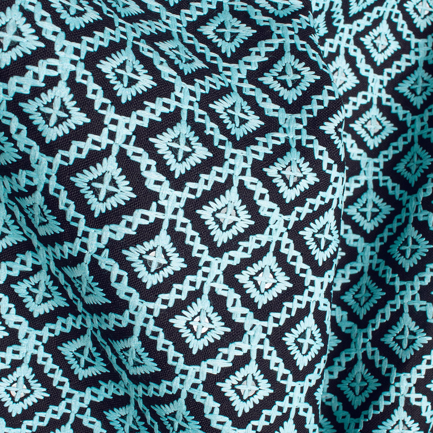 Arctic Blue Geometric Premium Embroidery Work Rayon Fabric