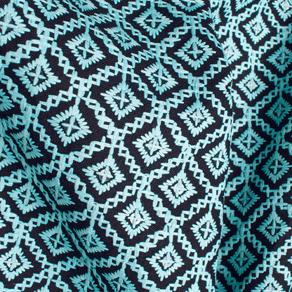 Arctic Blue Geometric Premium Embroidery Work Rayon Fabric
