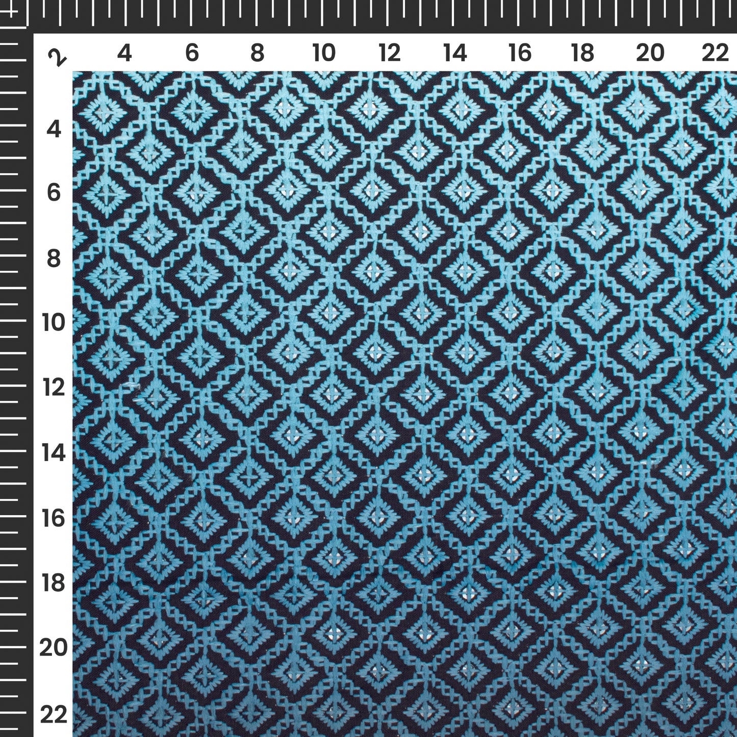 Arctic Blue Geometric Premium Embroidery Work Rayon Fabric