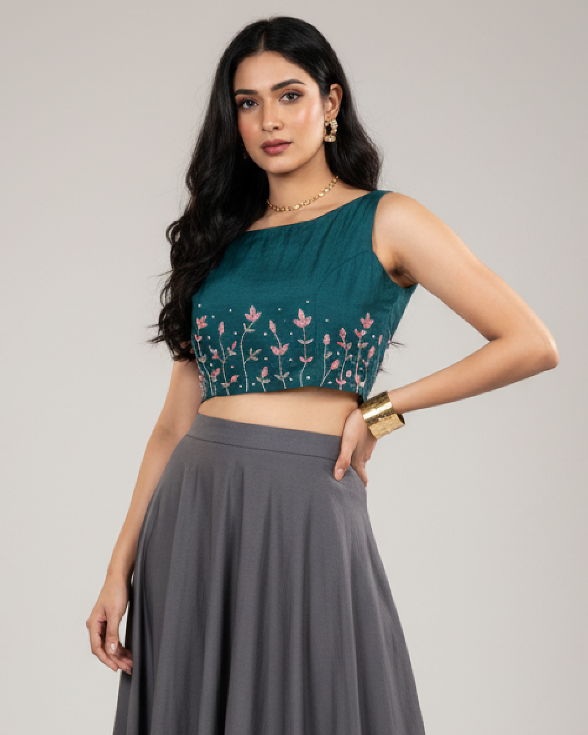 Plain Blue Premium Bids Hand Work Viscose Dola Silk Blouse