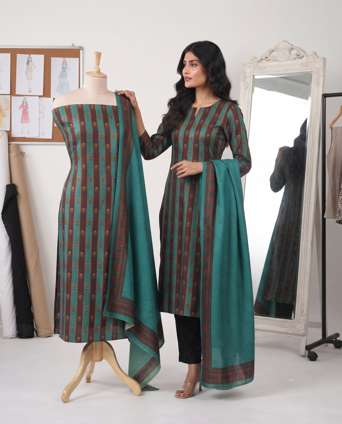 Exclusive 2 Piece Pashmina Unstiched Suit Set Feturing Kurta Dupatta
