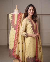 Exclusive 2 Piece Pashmina Unstiched Suit Set Feturing Kurta Dupatta