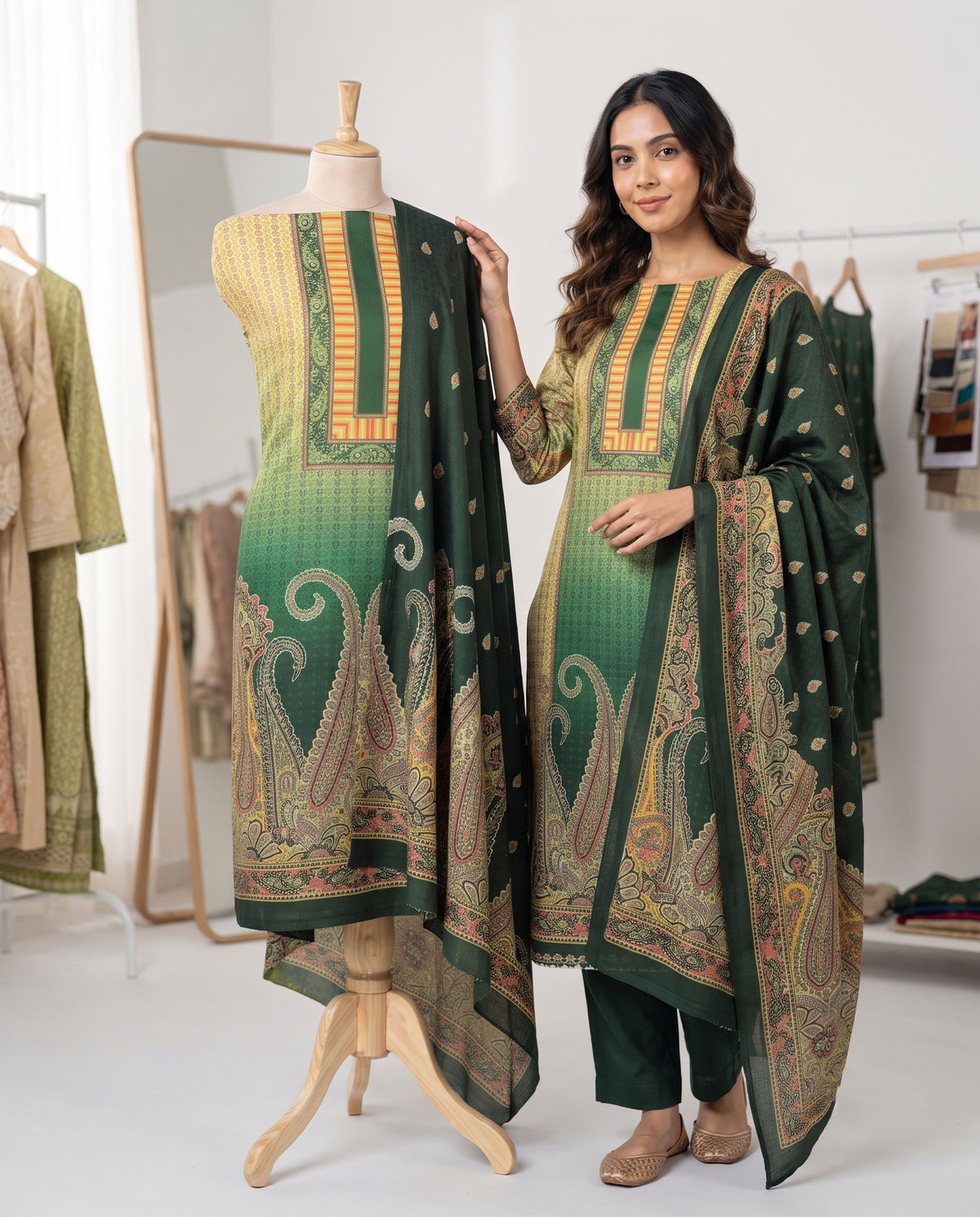 Exclusive 2 Piece Pashmina Unstiched Suit Set Feturing Kurta Dupatta