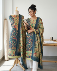 Exclusive 2 Piece Pashmina Unstiched Suit Set Feturing Kurta Dupatta