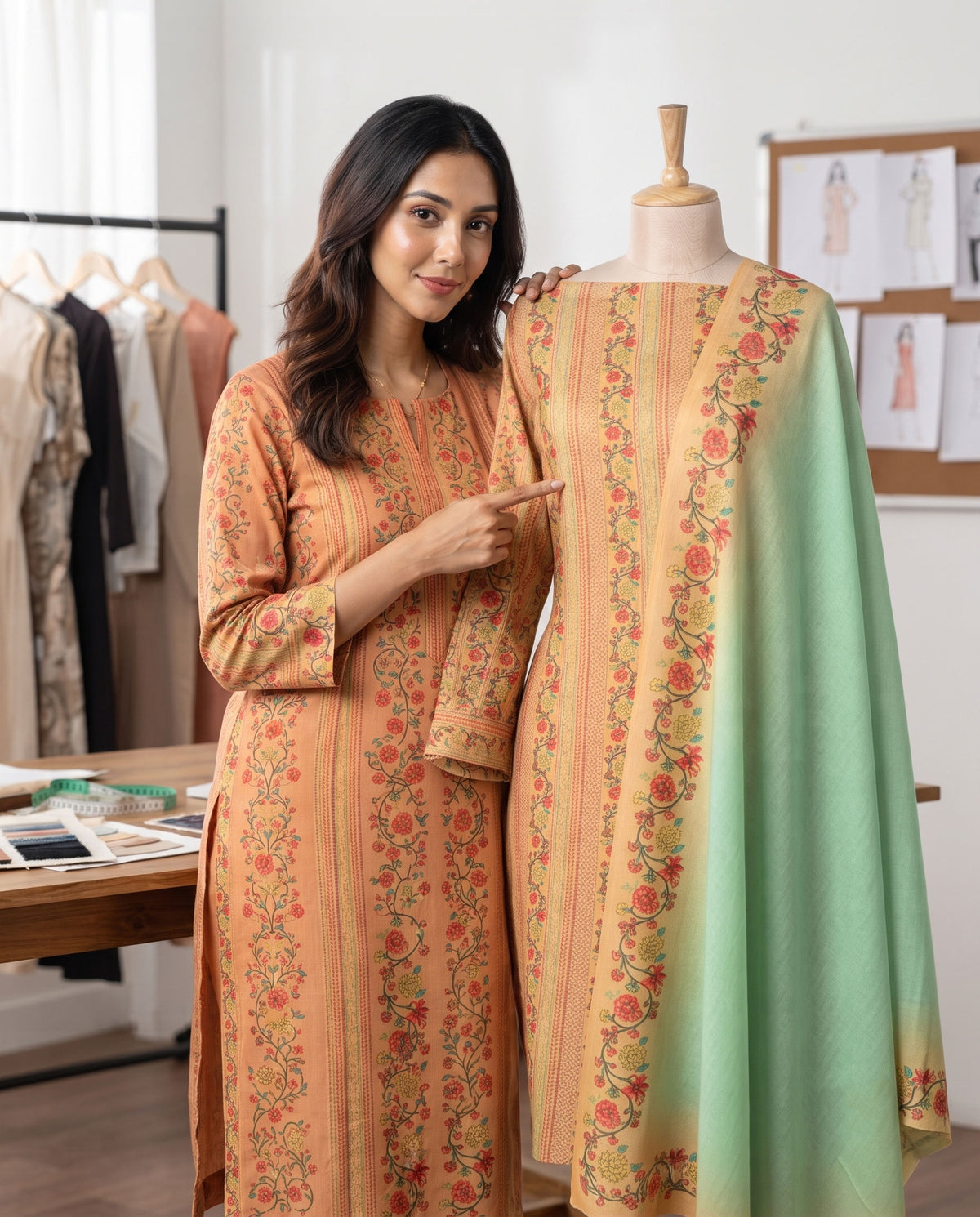 Exclusive 2 Piece Pashmina Unstiched Suit Set Feturing Kurta Dupatta