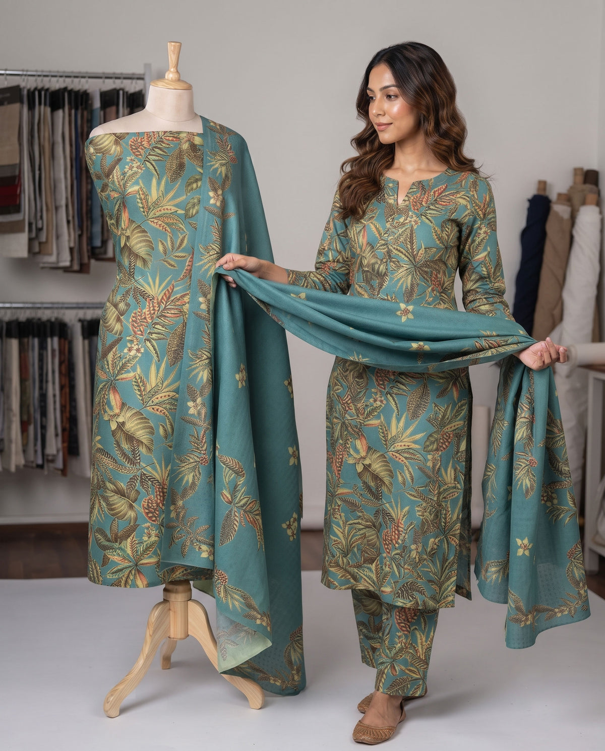 Exclusive 2 Piece Pashmina Unstiched Suit Set Feturing Kurta Dupatta