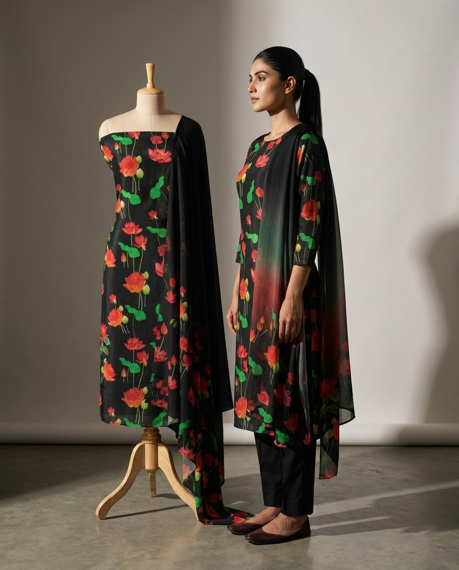 Exclusive 2 Piece Viscose Natural Crepe  Unstiched Suit Set Feturing Kurta Dupatta
