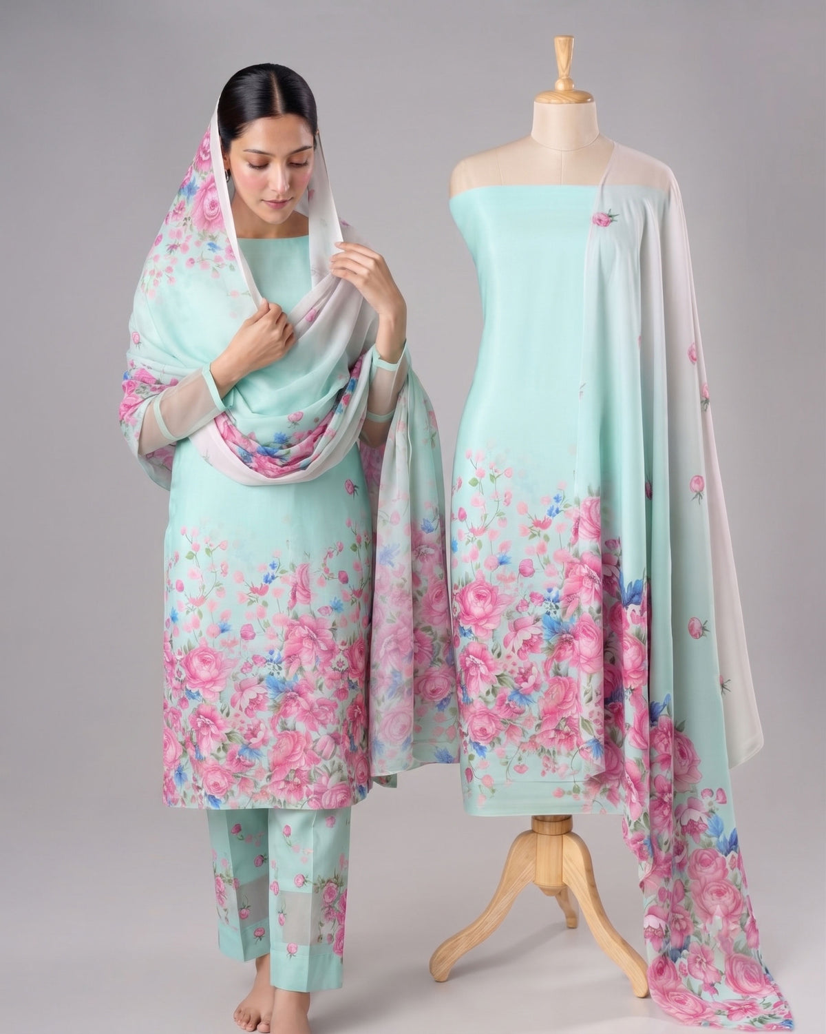 Exclusive 2 Piece Viscose Natural Crepe  Unstiched Suit Set Feturing Kurta Dupatta