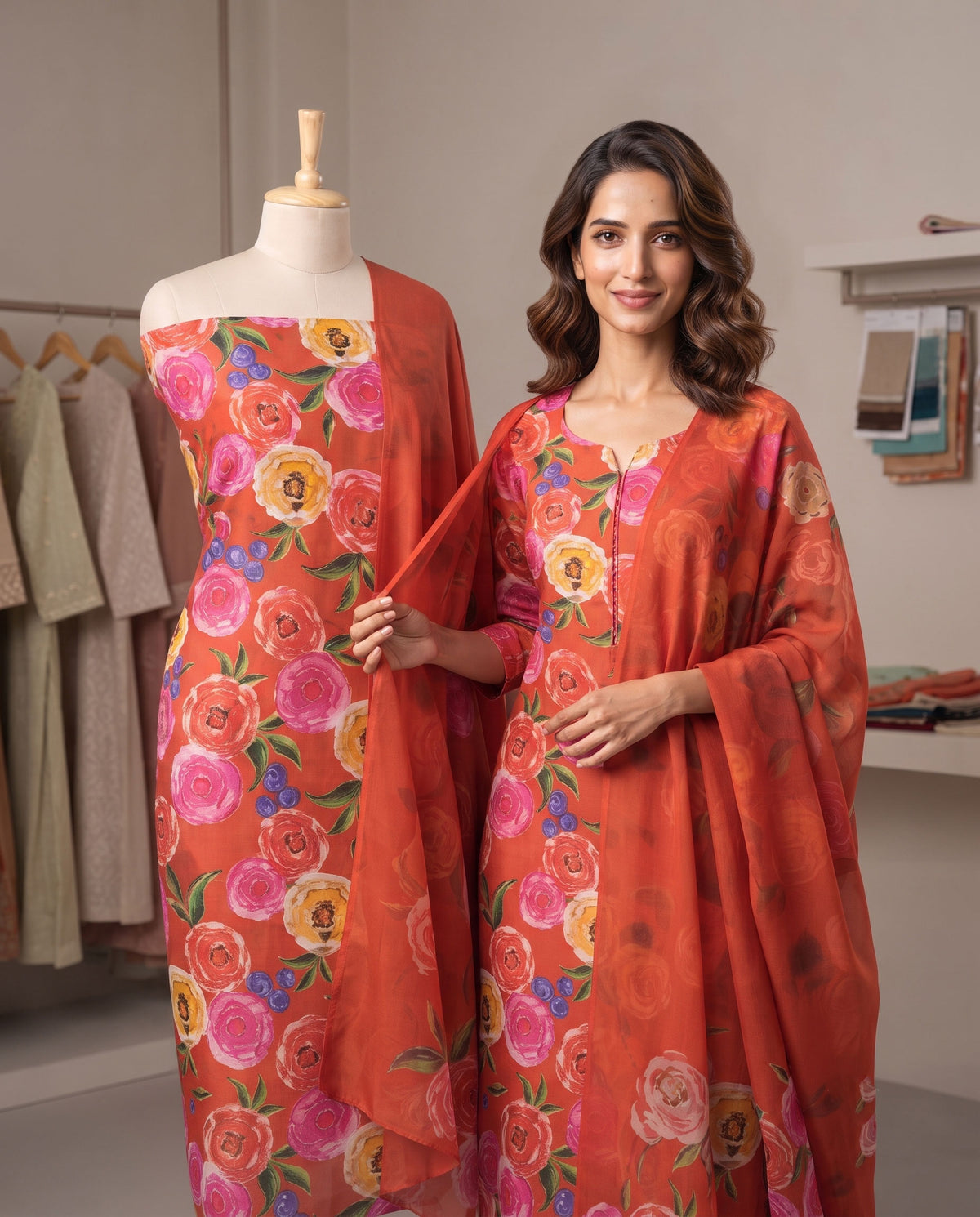 Exclusive 2 Piece Viscose Natural Crepe  Unstiched Suit Set Feturing Kurta Dupatta