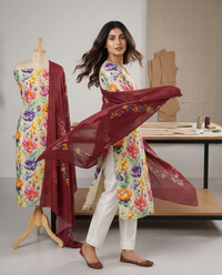 Exclusive 2 Piece Viscose Natural Crepe  Unstiched Suit Set Feturing Kurta Dupatta