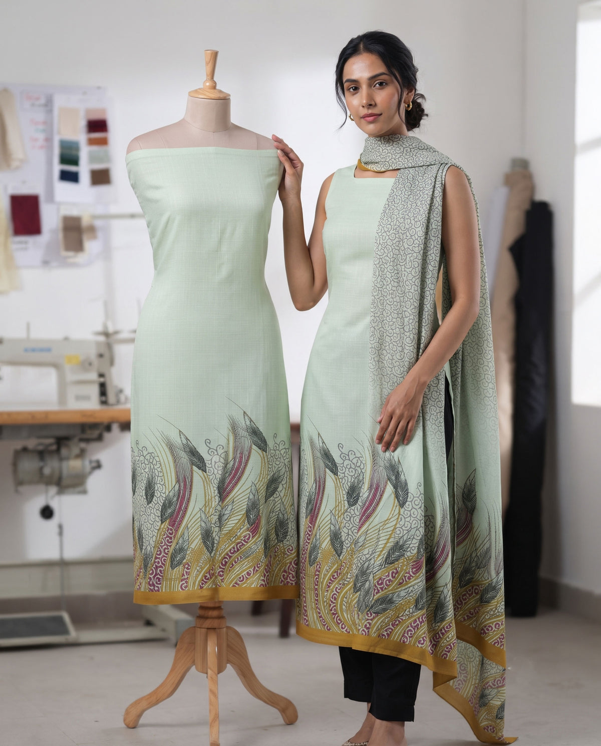 Exclusive 2 Piece Pashmina Unstiched Suit Set Feturing Kurta Dupatta