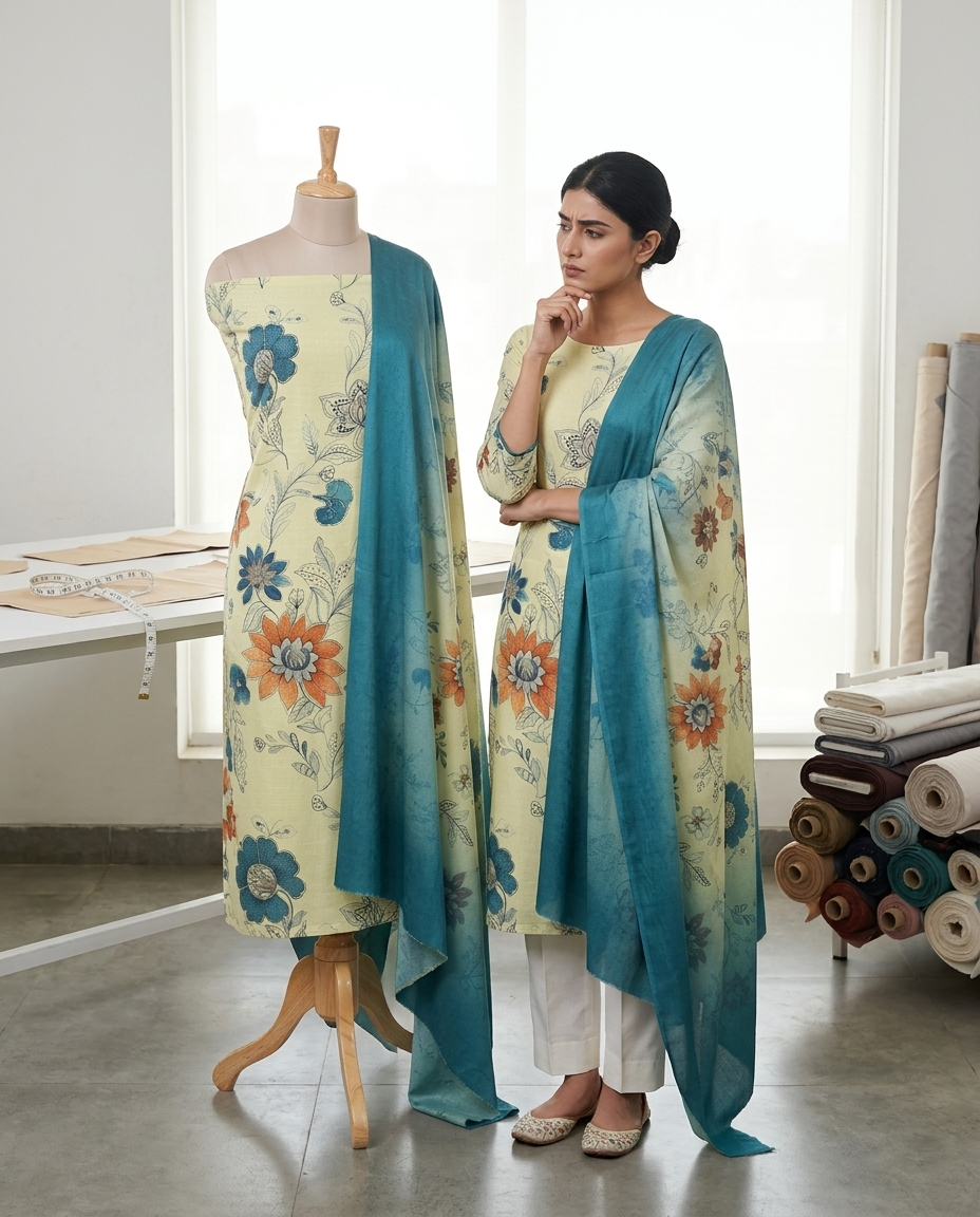 Exclusive 2 Piece Pashmina Unstiched Suit Set Feturing Kurta Dupatta