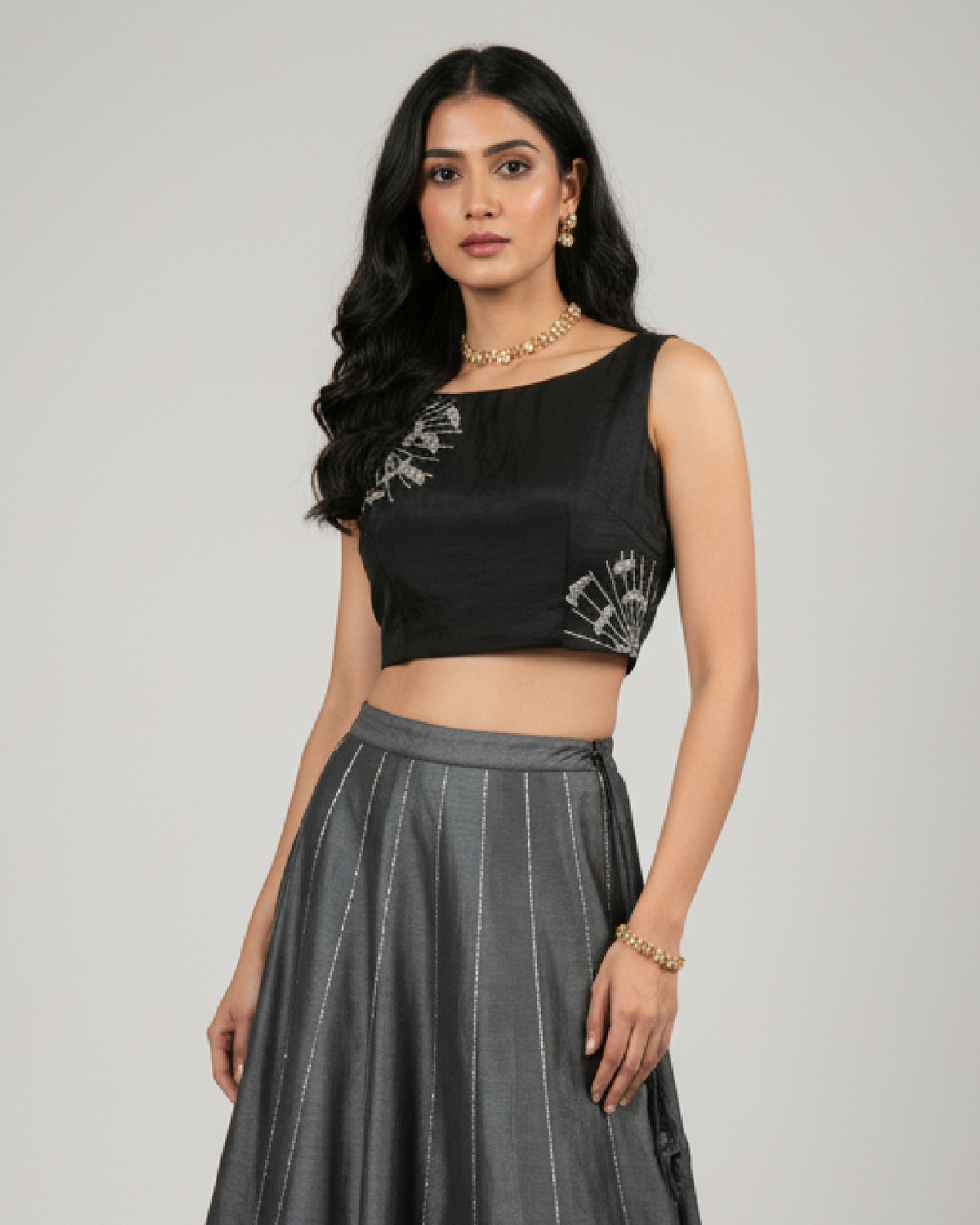 Plain Black Premium Hand Bid Jardoshi Work Viscose Dola Silk Blouse