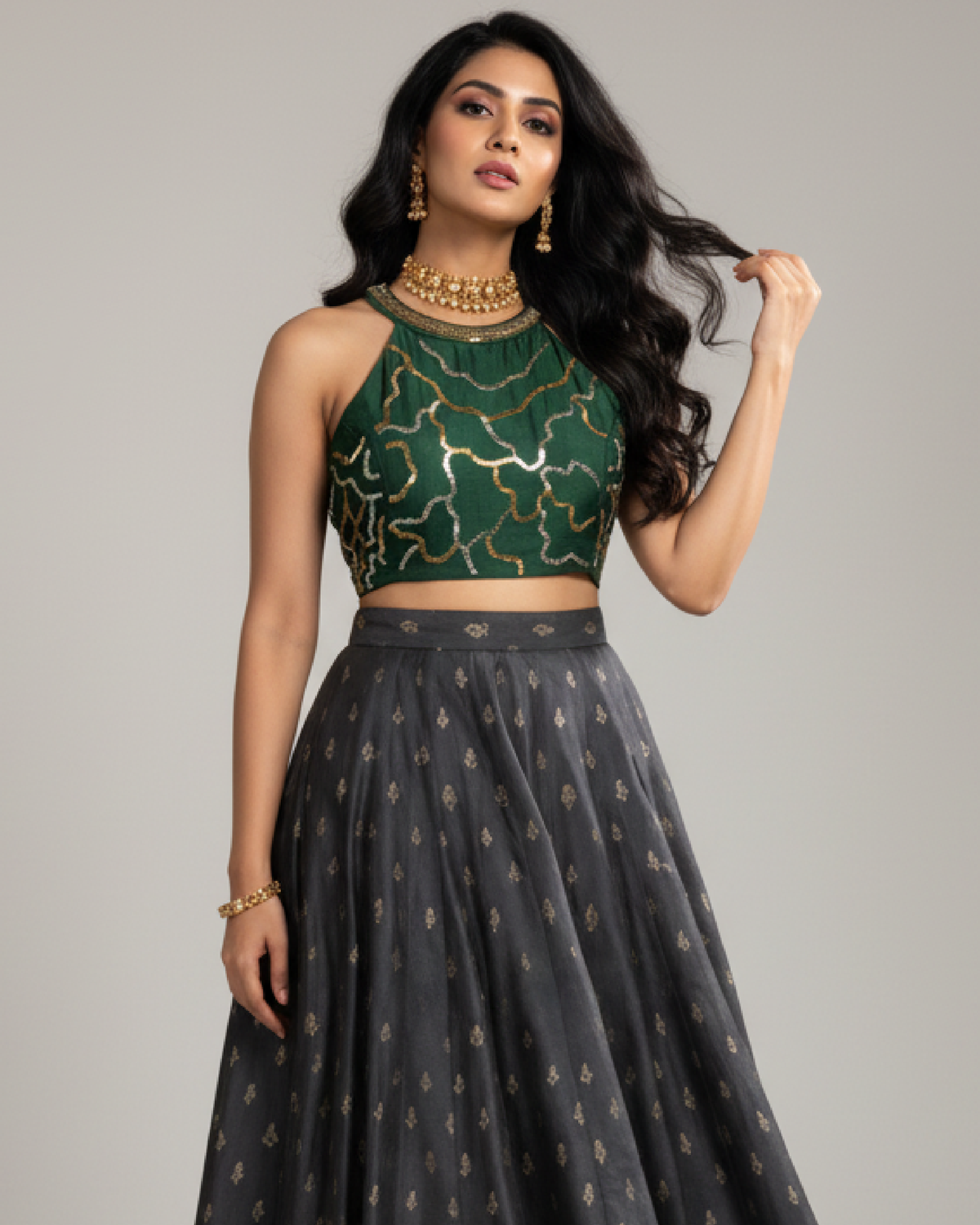 Plain Green Premium Hand Work Viscose Dola Silk Blouse