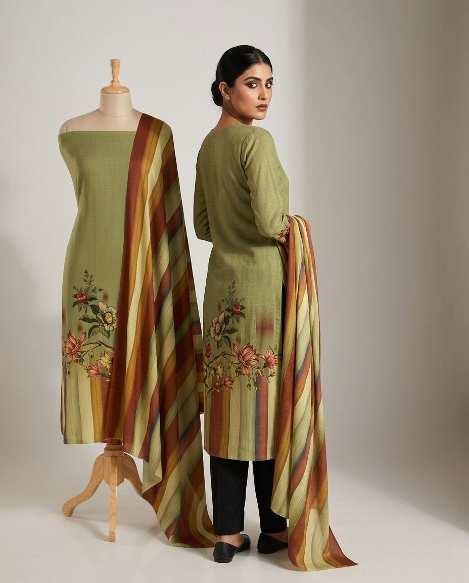 Exclusive 2 Piece Pashmina Unstiched Suit Set Feturing Kurta Dupatta