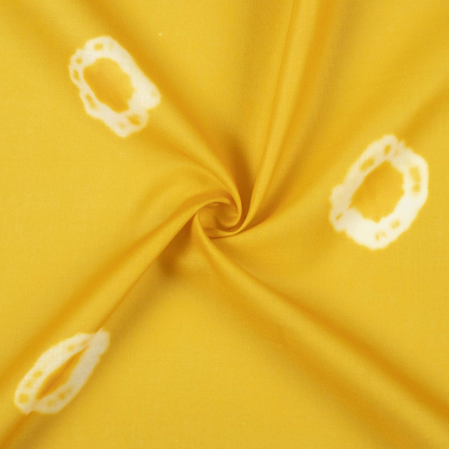 Canary Yellow And Off White Shibori Pattern Digital Print Poly Cambric Fabric