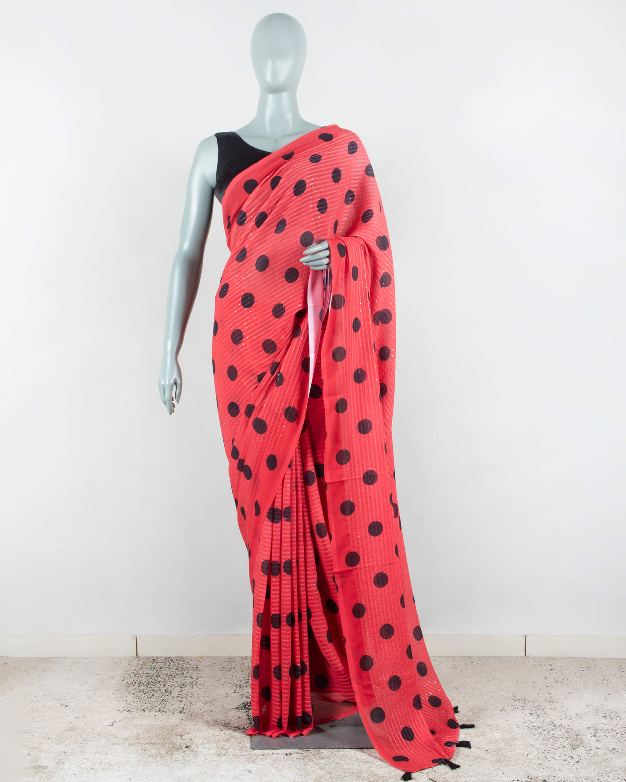 Buy Satrani Red & Black Polka Dots Saree With Unstitched Blouse for Women  Online @ Tata CLiQ