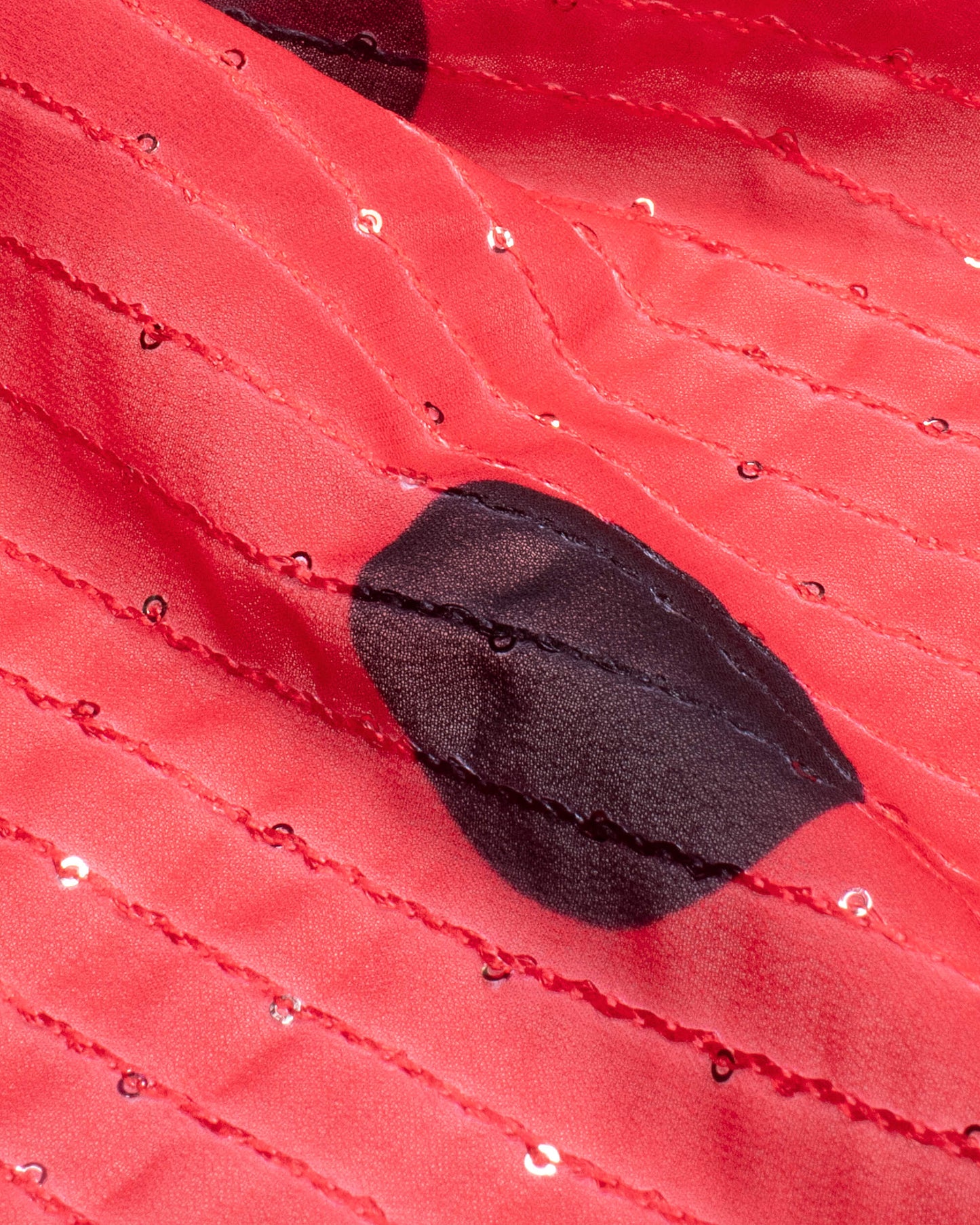 Red And Black Polka Dots Pattern Digital Print Premium Sequins Georgette Saree With Tassels